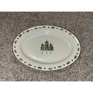 Merry Brite OVAL SERVING PLATE MBT1 Christmas Holly Tree Poinsettia Replacement